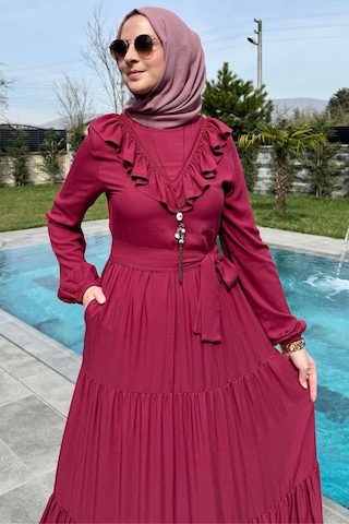 Rabia Şamlı Jale Elbise Bordo Normal