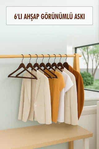 6 Lı Ahşap Görünümlü Askı Kahve 44 Cm Kahve