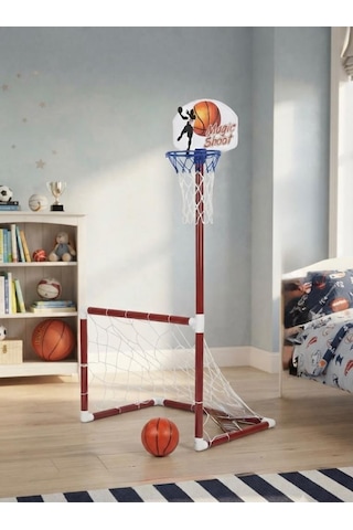 2'si 1 Arada Portatif Futbol Kalesi Ve Basketbol Potası Seti Eğlenceli Eğitici Spor Oyuncağı 126 Cm