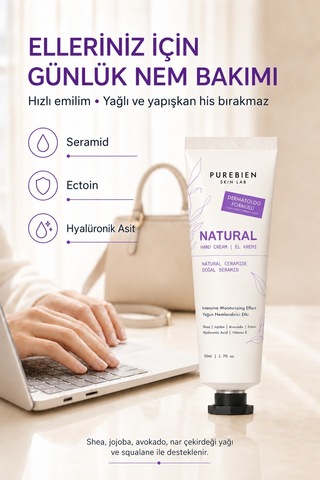 Purebien Skin Lab Natural El Kremi 3'lü Avantaj Paketi 3 X 50 Ml Seramid, Ectoin Ve Hyalüronik Asit İçeren Yoğun Nem Bakımı