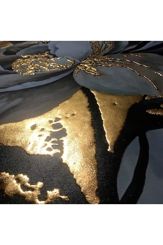 Modern Beyaz Çiçek Kanvas Tablo Gold Varak Işlemeli