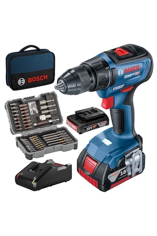 Bosch Professional GSR 18V-50 2x 2.0 Ah Delme/Vidalama Makinesi + 43 Parça Set + Çanta - 06019H5004