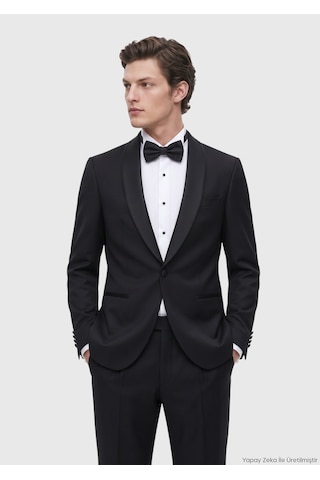 Ramsey Siyah Mikro Modern Fit Şal Yaka Dokuma Smokin Takım Elbise