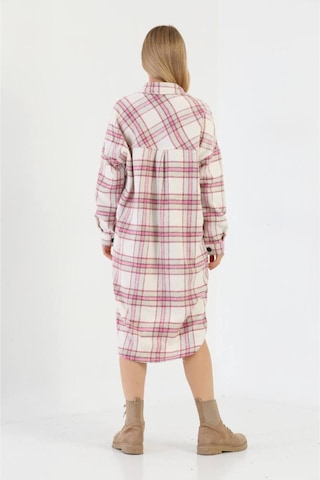 Polologin Butik Kışlık Oduncu Kumaş Uzun Gömlek Elbise Pembe