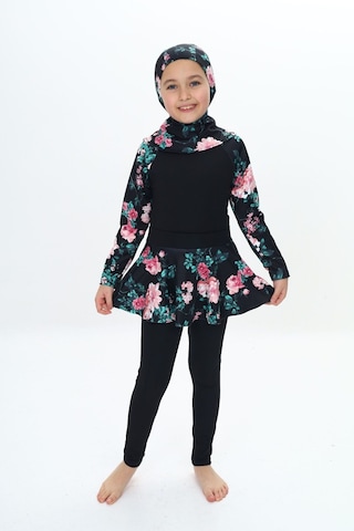 My Kids Wear Üç Parça Kız Çocuk Haşema, Tesettür, Etekli, Kapalı Mayo Mercan - Pembe