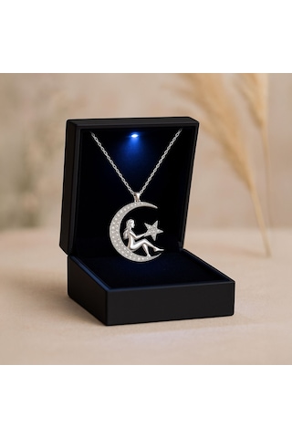 Işıklı Kutuda Ay Perisi Gümüş Kolye Gümüş