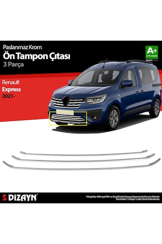 S-dizayn Renault Express Krom Ön Tampon Çıtası 3 Prç 2021 Üzeri