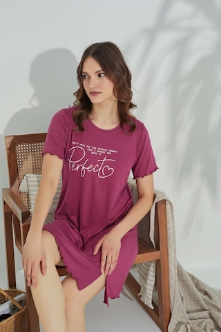 Guava Kadın Bisiklet Yaka Viskon Yırtmaç Detaylı Mini Gecelik Elbise - Homewear Fuşya