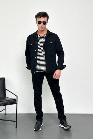 HLT Jeans Erkek Siyah Jean Denim Standart Kalıp %100 Pamuk Cepli Düğmeli Kot Ceket 001