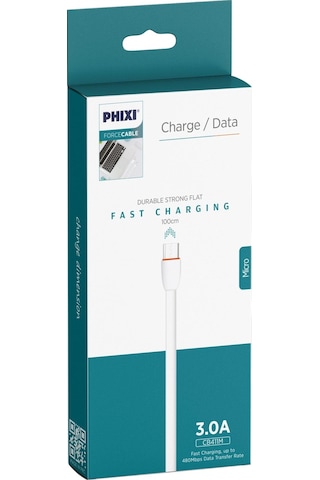 Phixi CB411M Force Yassı Kablolu 1M Micro USB Şarj ve Data Kablosu