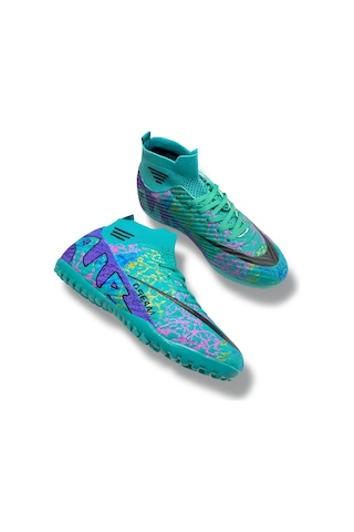 N Moda Air Laliga Yarı Profesyonel Çoraplı Çim-halı Saha Kauçuk Taban Unisex Futbol Ayakkabısı Turkuaz