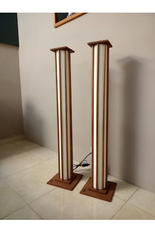 2 Li Ahşap Lambader- Fener- Koyu Meşe-ampul Hediyeli Krem