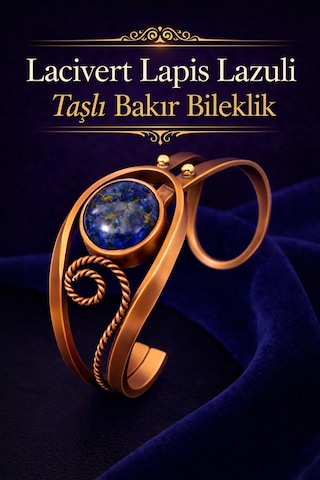 Kadın Bakır Bileklik Doğal Lacivert Lapis Lazuli Taşlı Otantik Model Bilezik Her Bileğe Uygun Diğer