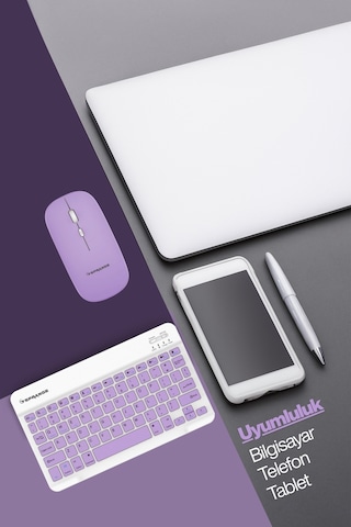 Tablet Ve Telefonlar İçin Bluetooth - Wireless Klavye Ve Mouse Set - Pembe Diğer