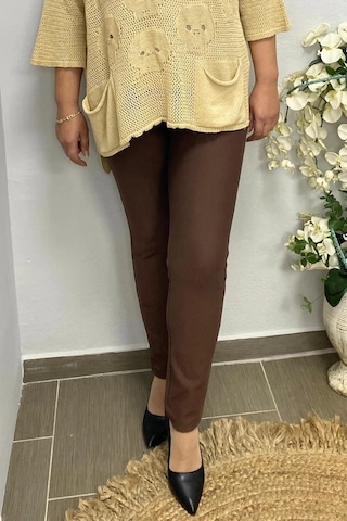 Kadın Kahve Punto Boru Paça Pantolon Kahve
