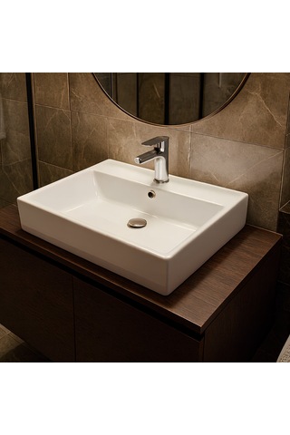 Turavit Vega Dikdörtgen Beyaz Delikli Lavabo 50x42 Cm Vg0050 Diğer