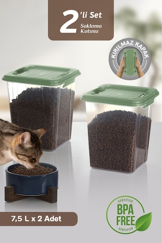 Moi 2'li Mega 7,5l Kedi Köpek Kuru Mama Saklama Kabı - Kilit Kapak Çok Amaçlı Düzenleyici Saklama Kutusu