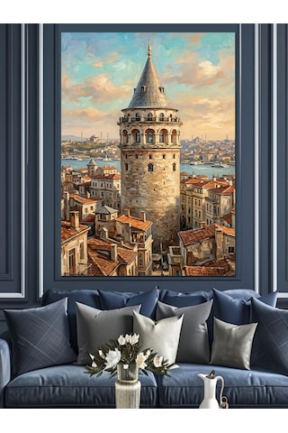 Galata Kulesi İstanbul Şehir Panoraması Dekoratif Kanvas - Mdf Ahşap Tablo