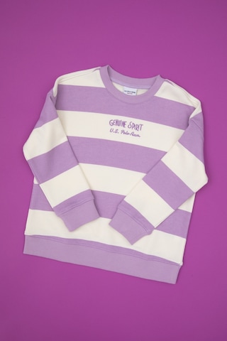 U.S. Polo Assn. Kız Çocuk Lila Çizgili Bisiklet Yaka Sweatshirt 50317898-VR034