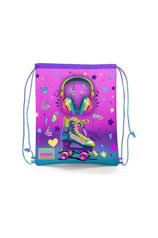 Coral High Kids Pembe Turkuaz Kulaklık Paten Desenli İpli Büzgülü Sırt Çantası 12647 Çok Renkli