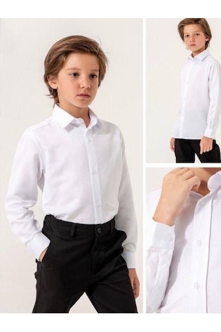 Erkek Çocuk Dik Yaka Gömlek-13846 Beyaz