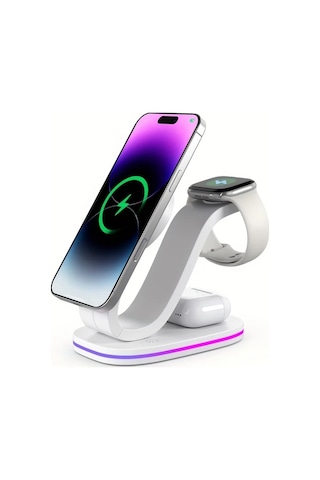 Topshop1 Siyah Qi2 Manyetik Kablosuz Şarj Cihazı 3ü 1 Arada Kuğu Tasarım 18w Şarj İphone Uyumlu 16 15 14 13 12 Watch Airpods Pro 4 3 2 İçin