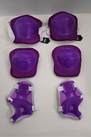 Çocuk Koruyucu Set Dizlik Dirseklik Bileklik 6 Parça Paten Scooter Bisiklet Kaykay Koruyucu Mor Renk Mor