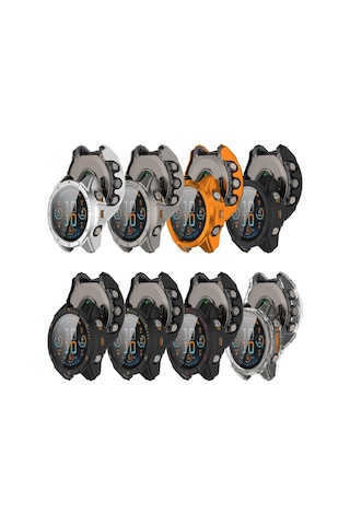 Garmin Tactix 8 İçin Amoled 51mm Temperli Film Entegre Pc İzle Koruyucu Kılıf Siyah Mavi