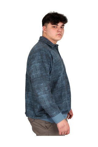 Mode Xl Büyük Beden Erkek Polo Yaka Sweatshirt Baskılı Selanik U24440 Mavi Mavi