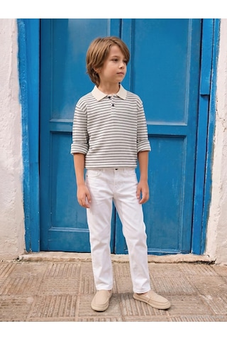 Civil Boys Çizgili Polo Yaka 6-9 Yaş Sweatshirt - Lacivert
