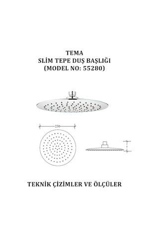 Tema 55280 Slim Tepe Başlık Modern Duş Başlığı Krom