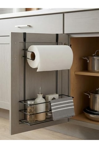 Dolap İçi Asılabilir Metal Kağıt Havluluk Ve Deterjan Sepeti Organizer Dolap Kapağına Asılabilir Kağıt Havlu Askılığı, Deterjan Düzenleyici Raf, Mutfak Ve Banyo Kapak İçi Metal Organizer 4 Renk