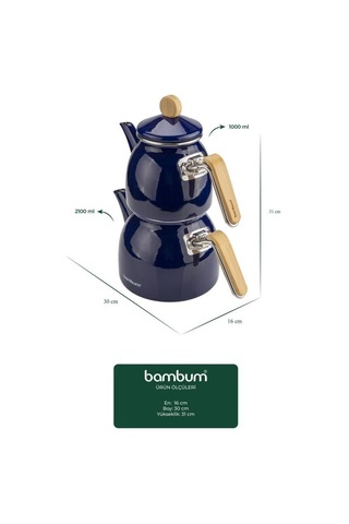 Sultan - Bambu Kulplu Çaydanlık Takımı Lacivert Lacivert