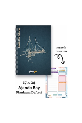 Gemi Spiralli Günlük Planlama Defteri - 100 Sayfa - 17x24 Planlayıcı Defter Beyaz - Mor