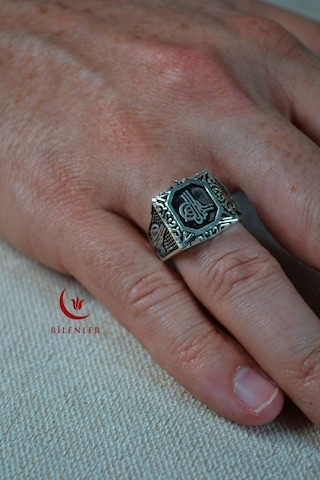 Erkek Tuğra Motifli Metal Yüzük Uzun Ömürlü, Şık Tasarım 40 Lı Kutu Gümüş