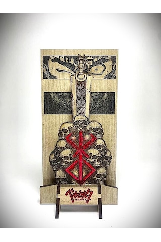 Dükkan Design Lazer Kazıma El Boyama Berserk Ahşap Biblo 5 Parçadan Oluşan 1 Adet Ahşap Biblo