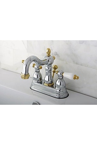 Brass Kb1604pl Heritage 4 İnç Centerset Lavabo Bataryası Porselen Kol Saplı, Parlak Krom Ve Parlak Pirinç
