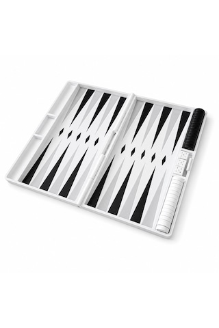 Katlanabilir Tavla Seti 25x20 Cm Seyahat Tavlası Taşınabilir Masa Oyunu Siyah Beyaz Modern Tasarım