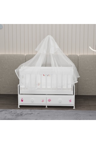 Elegant Mdf Çıtalı Beşik + Şifonyer Yatak Uykuseti - Prenses Beyaz