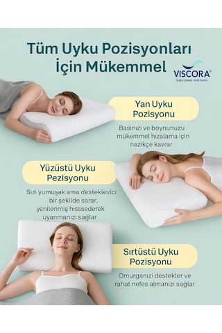 Vıscora Boyun Karşıtı Visco Köpük Yastık Ergonomik Kafa Ve Omurga Desteği Beyaz