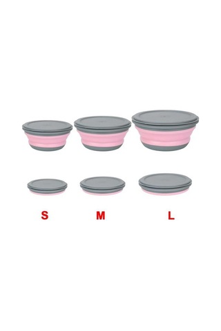 3 Adet / Takım Silikon Katlanır Öğle Yemeği Kutusu Kapaklı Taşınabilir Piknik Kamp Kase Set Mutfak Sofra Kiti Katlanabilir Meyve Salatası Kase Öğle Yemeği Kutuları Pembe 2