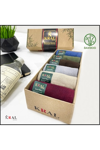 Kral Socks Erkek Çorap 6 Çift Dikişsiz Yazlık Bambu Kısa Patik Kutulu