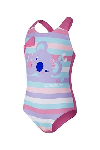Speedo Koko Koala Desenli Çapraz Sırtlı Kız Çocuk Mayosu Mavi