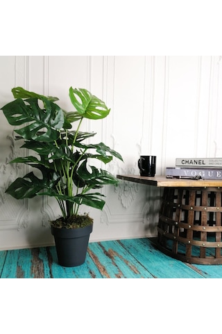 Yapay Ağaç Salon Bitkisi Monstera 70 Cm 18 Yaprak Antrasit Saksıd