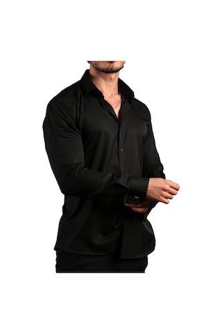 Dicotto Siyah 8 Drop Ekstra Uzun Kol Dar Kesim Micro Kumaş Kol Düğmeli Slim Fit Erkek Gömlek - 197-6 001