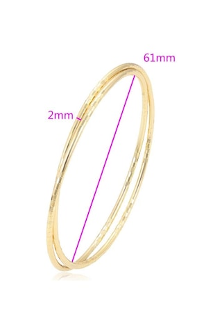 İkili İnce Dokulu Minimalist 14 Ayar Altın Rengi Kaplama Halka Kadın Bilezik Gold