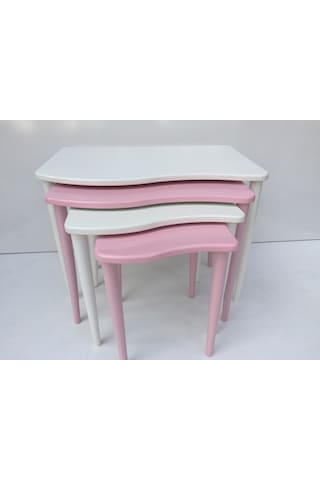 Zigon S Model Kayın Torna RETRO Ayak Parlak pembe-beyaz renk MDF Tabla El Yapımı