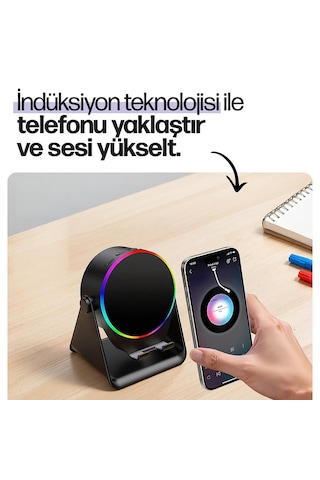 Enkado Ekd-s10 5in1 Kablosuz Şarjlı Bluetooth Hoparlör 5w 2000 Mah Batarya, Rgb Işıklı, Wireless Indüksiyon Speaker Siyah