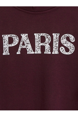 LC Waikiki Lcw Kids Mürdüm Kalın Paris Baskılı Kız Çocuk Sweatshirt Bordo