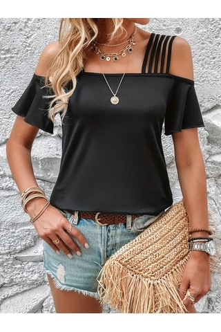 Kadın Kısa Kollu Beş Askılı Viskon Bluz Siyah